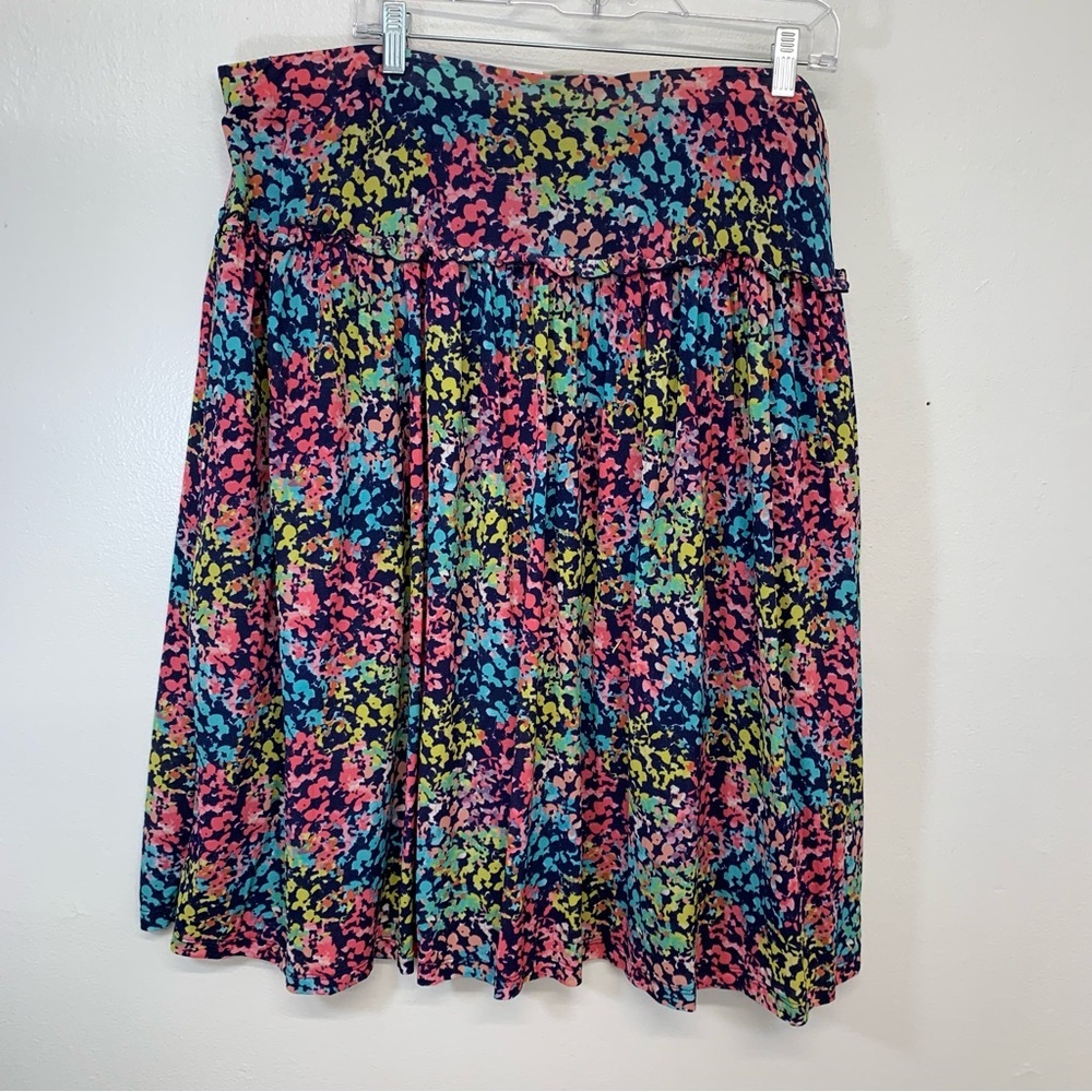 Kate Hill Skirt 2X Colorful Abstract Stretch Elastic Waist Lined Ruffle Office - Picture 4 of 7